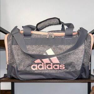 Adidas Defender Heather Gray and Pink Gym Duffel Bag